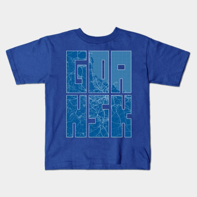 Gdank, Poland Map Typography - Blueprint Kids T-Shirt by deMAP Studio